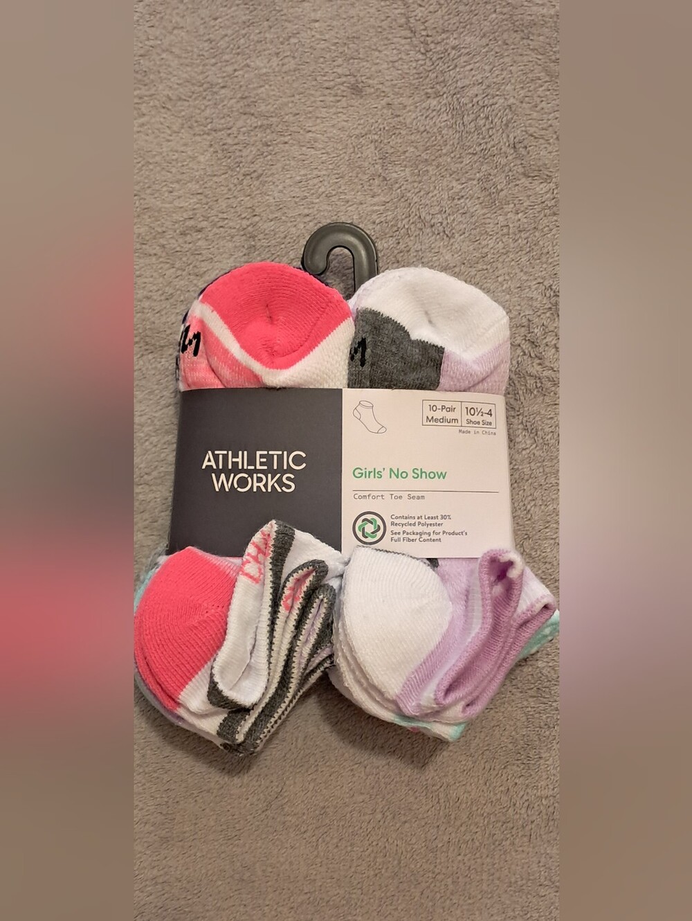 Athletic Works 10pk Girls No Show Socks Sz M(10.5-4)